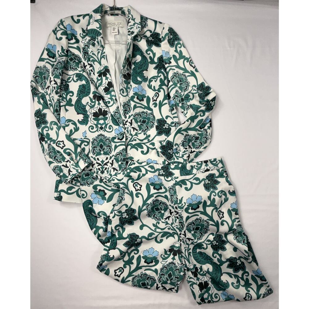 Rachel Zoe Women Notch Lapel Printed Satin Blazer and pants suit set Sz XS - Picture 2 of 16